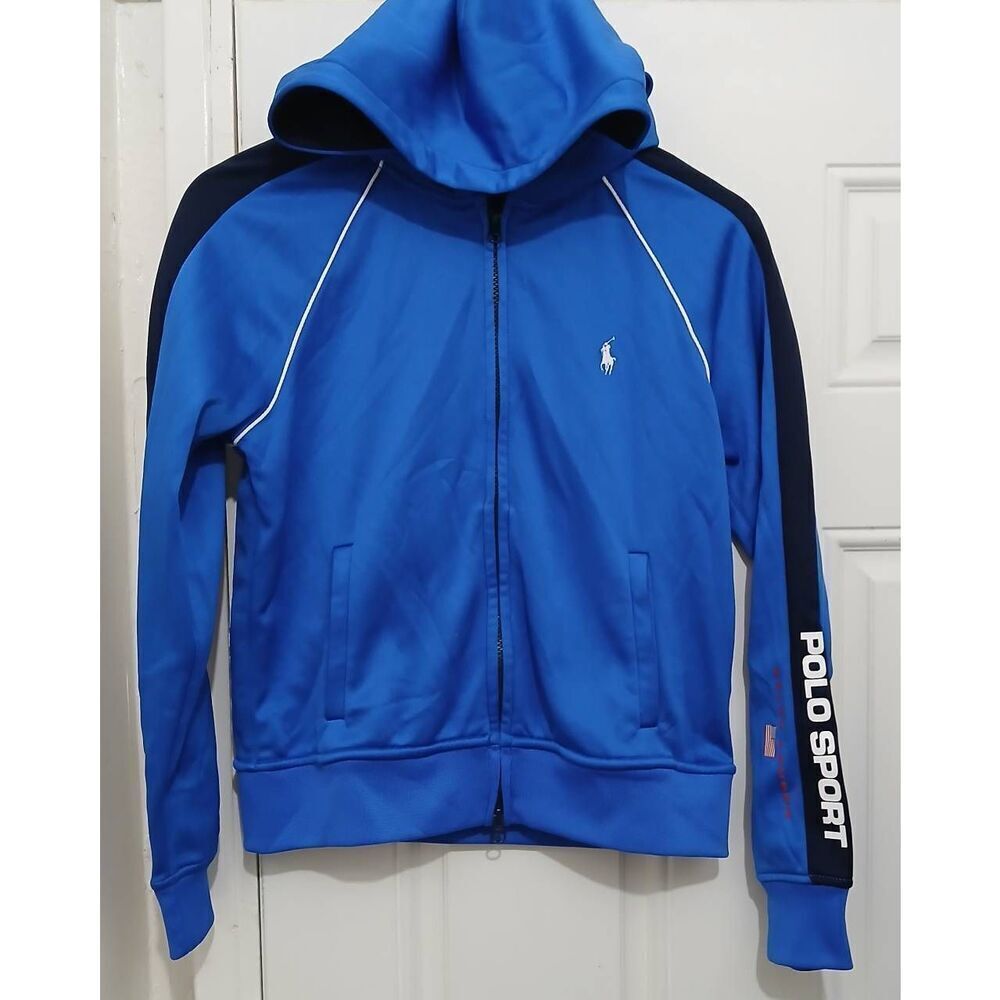 Polo sports womens small cobalt blue full zip hoodie sweatshirt fleece lined